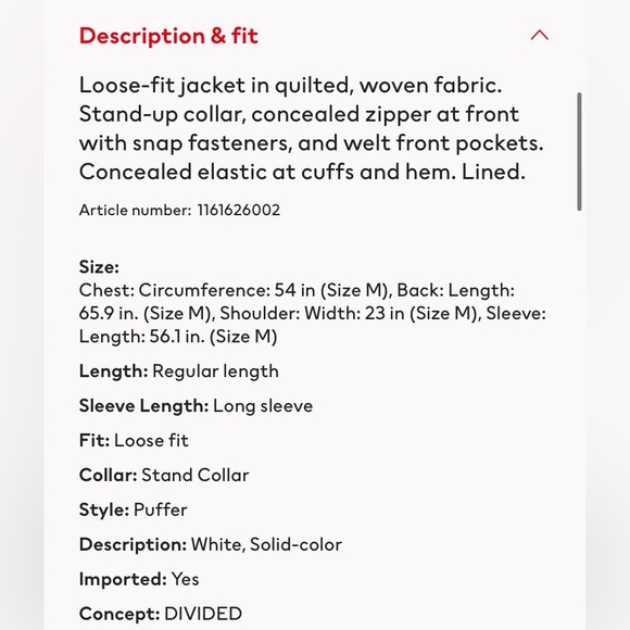 NWT • H&M • White Zip Up Puffer Coat - Picture 4 of 12